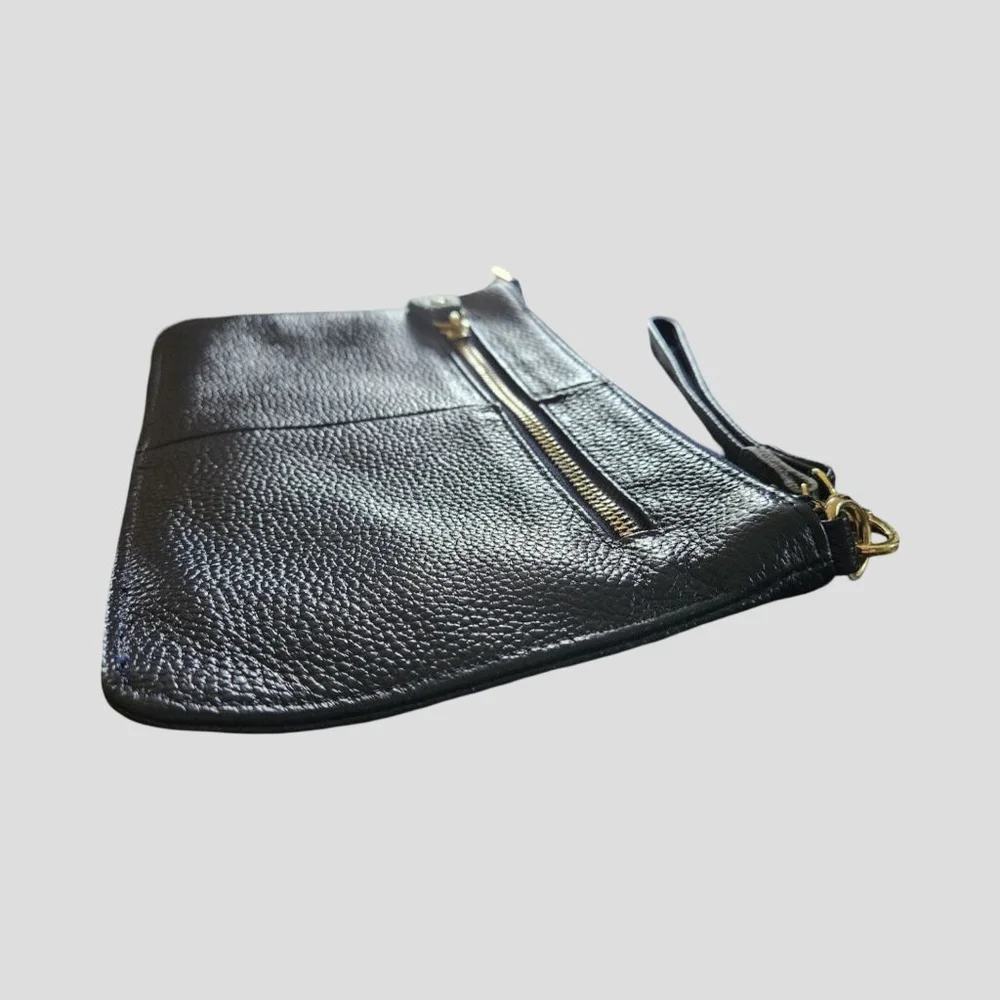 Navy Blue Faux Leather Wristlet Clutch